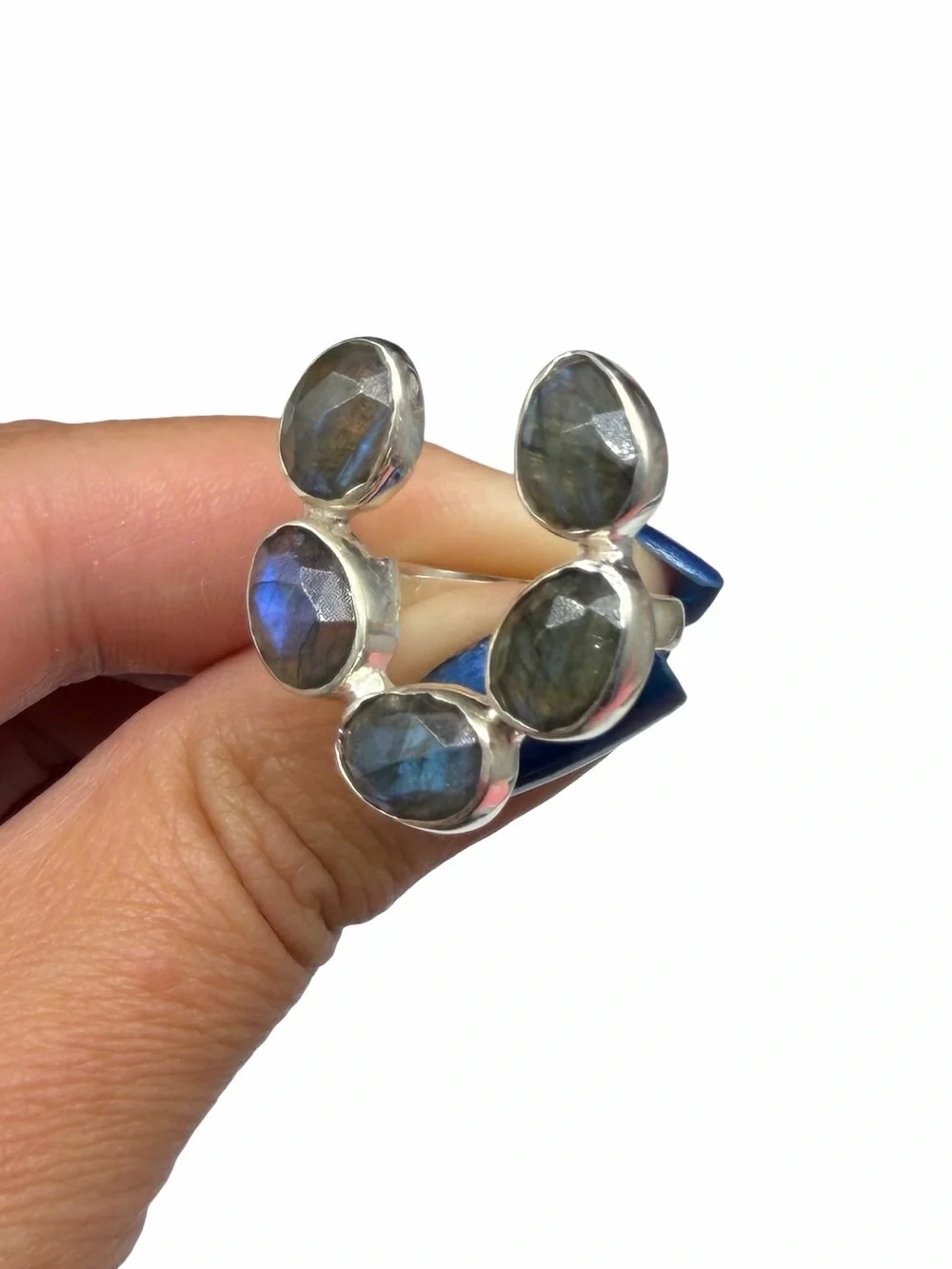Labradorite Horseshoe Ring Size 6.5 Solid 925 Sterling Silver Faceted Stone